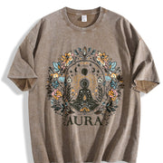 A Bohemian Floral Autumn Vintage Washed T-Shirt in Brown