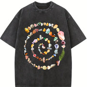 Nature Spiral 90s Retro Ocean Stones Gems Vintage Washed T-Shirt in Black