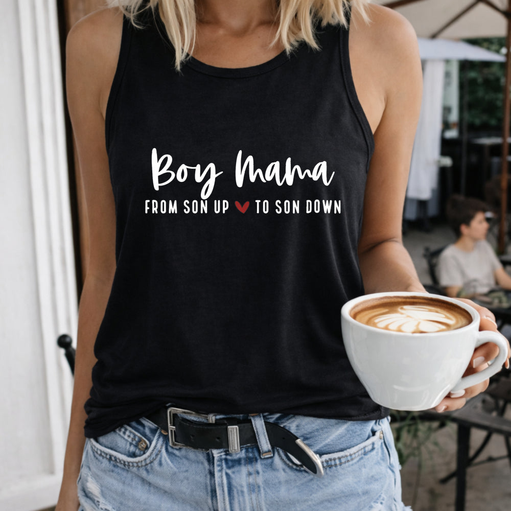 Boy Mama from Son Up to Son Down Crew-neck Sleeveless Vest Women's Color Cotton Tank Top in Black