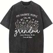 Custom Grandma with Kids Names Vintage Washed T-Shirt in Black