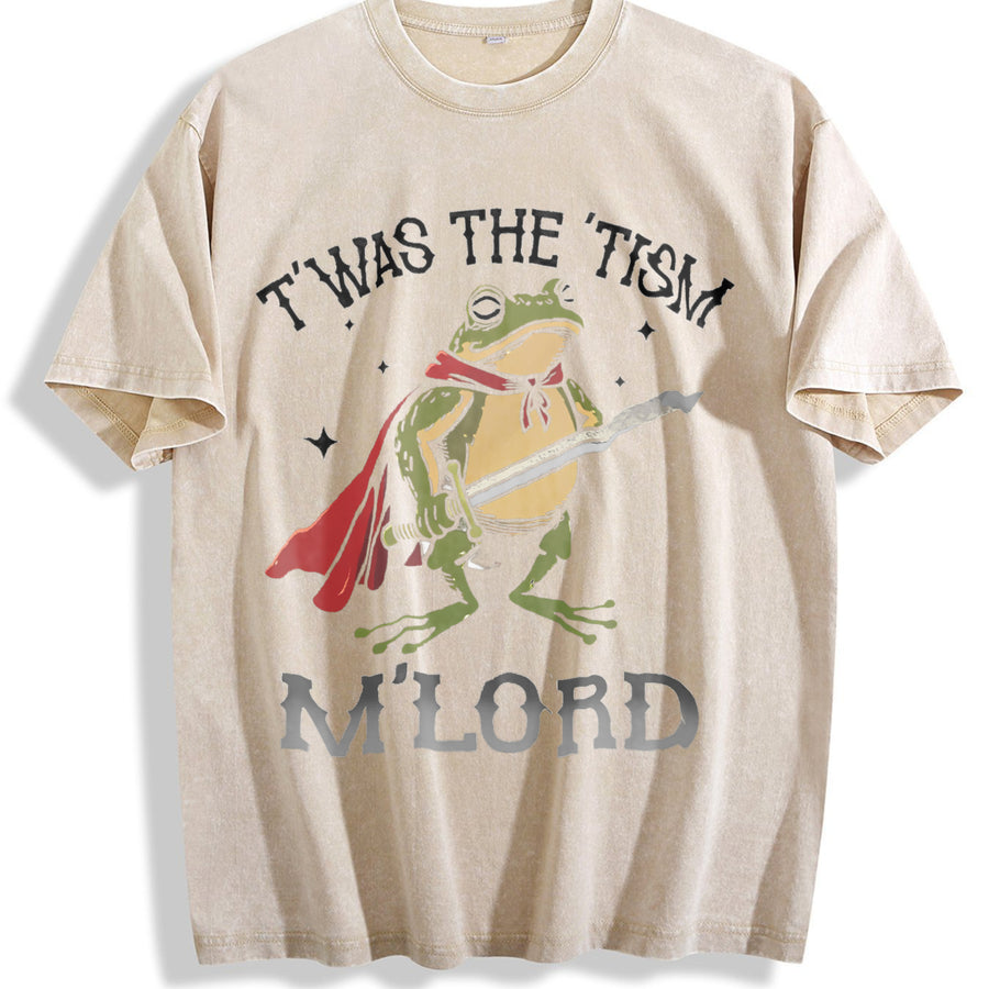 'Twas the Tism M'Lord Frog vintage washed oversized T-shirt in Beige