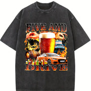 Five and Drive 90s Bootleg Meme Beer Vintage Washed T-Shirt in Black