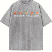 Hot Dog Bad Day to Be a Glizzy Vintage Washed T-Shirt in Gray