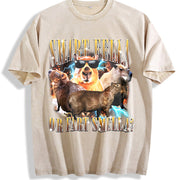 Smart Fella or Fart Smella 90s Vintage Washed T-Shirt in Beige