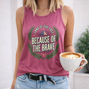 Land of the Free Because of the Brave Veteran Tribute Women's Color Cotton Tank Top in Red