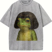 Bob Haircut Frog Meme vintage washed oversized T-shirt in Gray