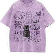 Cats 90s Tattoo Retro ® Y2k Kitten Vintage Washed T-Shirt in Purple