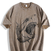 Shark 90s Retro ® Grunge Great White Shark Ocean Y2k Vintage Washed T-Shirt in Brown