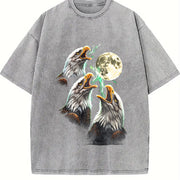 Eagle Howling to Moon 90s Vintage Washed T-Shirt in Gray