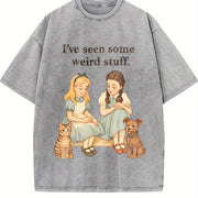 Weird Stuff Quote Sarcastic Retro Humor Vintage Washed T-Shirt in Gray