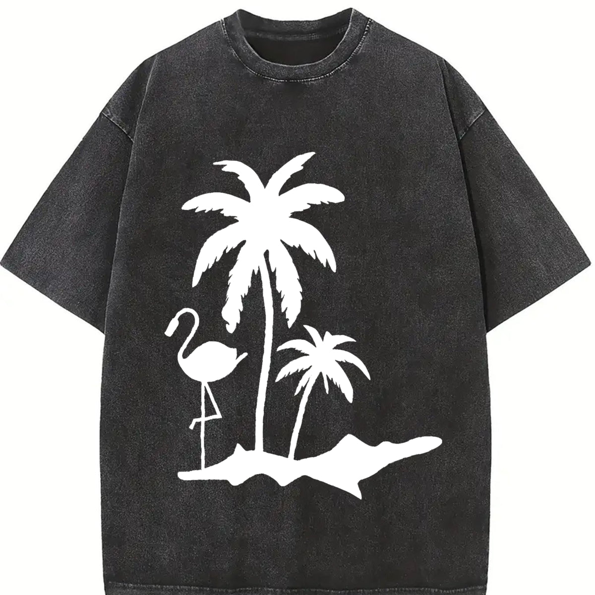 Tropical Palm Tree Tank Vintage Washed T-Shirt in Black