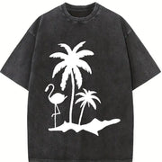 Tropical Palm Tree Tank Vintage Washed T-Shirt in Black