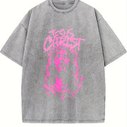 Jesus Christ Bold Christian Faith Crown of Thorns Vintage Washed T-Shirt in Gray