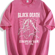 Black Death Gothic Plague Rats Castle Medieval Dark Humor Vintage Washed T-Shirt in Red