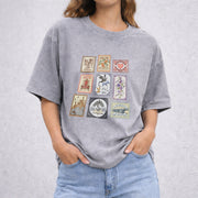 Fourth Wing Books Stamp vintage washed oversized T-shirt in Gray
