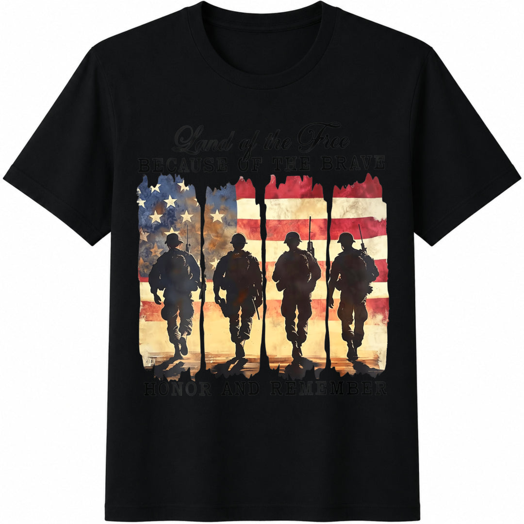 Land of the Free Because of the Brave Cotton T-Shirt in Black