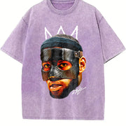 Bron James Mask Masked Bron Basketball King vintage washed oversized T-shirt in Purple