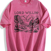 Lord Willin' and the Creek Don't Rise Western Christian Vintage Washed T-Shirt in Red