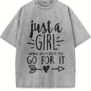 Just a Girl Who Decided to Go for It Vintage Washed T-Shirt in Gray