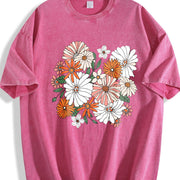 Boho Chic Wildflower Floral vintage washed oversized T-shirt in Red