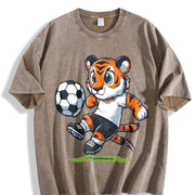 Tiger Soccer Player Vintage Washed T-Shirt in Brown
