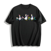 Embroidered Patriot Floral Goose Cotton T-Shirt in Black