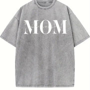 Custom Mom Personalized Mama Vintage Washed T-Shirt in Gray
