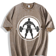 Bodybuilder Barbell Vintage Washed T-Shirt in Brown