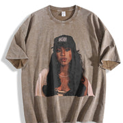 Aaliyah Bootleg Rap 90'S vintage washed oversized T-shirt in Brown