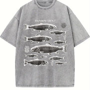 Rainbow Trout Fish 90s Vintage Washed T-Shirt in Gray