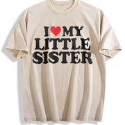Made in USA I Love My Little Sister - Heart Fun vintage washed oversized T-shirt in Beige