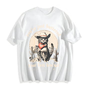 Cowboy Cat Retro Western Cat Cotton T-Shirt in White
