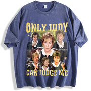 Only Judy Can Judge Me and for autumn and winter vintage washed oversized T-shirt in Blue
