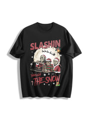 Horror Characters Christmas Cotton T-Shirt in Black