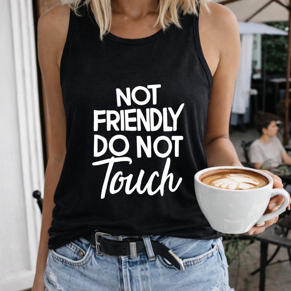 Not Friendly Do Not Touch Crew-neck Sleeveless Vest Women's Color Cotton Tank Top in Black