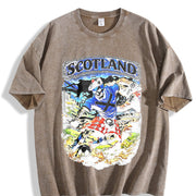 Scotland Skeleton Tartan Kilt Football Sleeveless Tank Vintage Washed T-Shirt in Brown