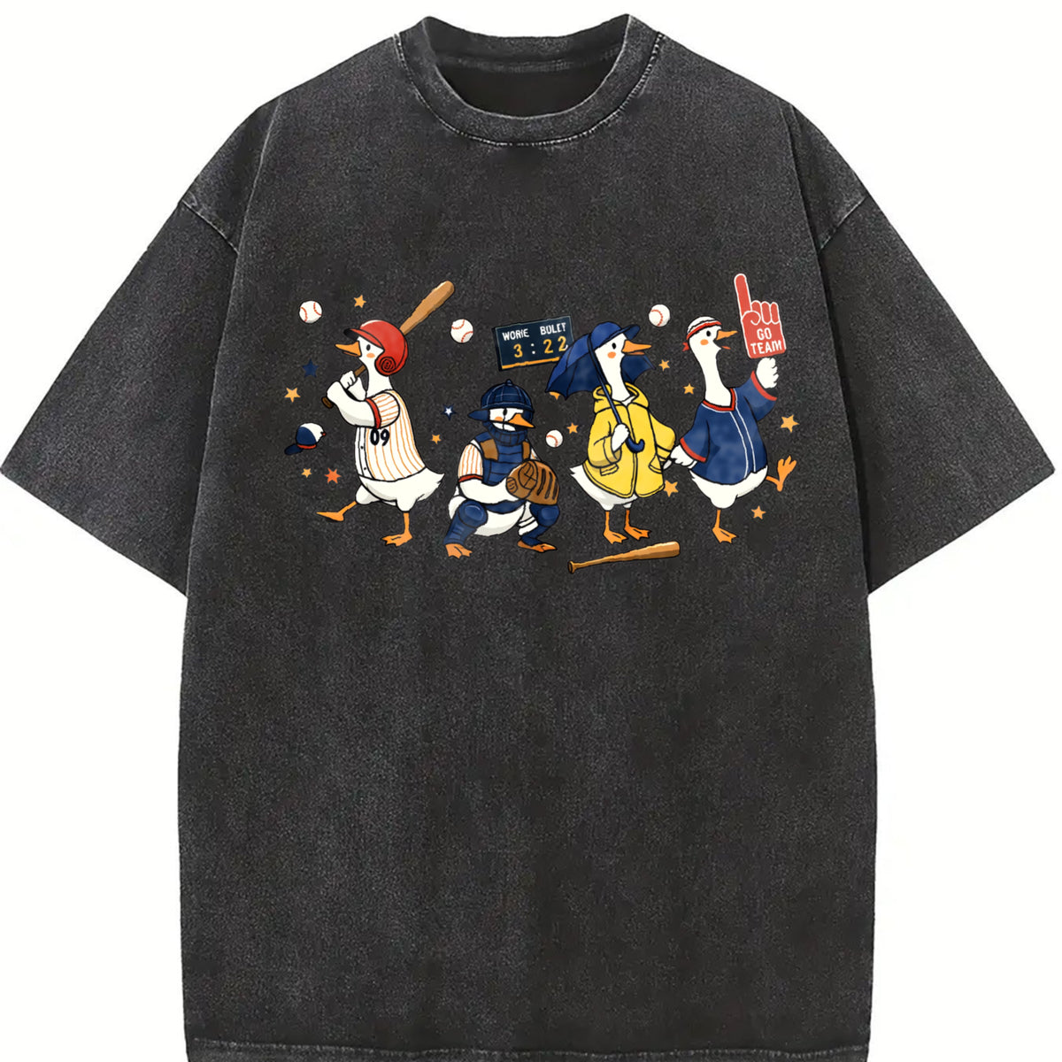 Hit the Dang Ball Goose Baseball Vintage Washed T-Shirt in Black