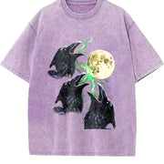 Raven Howling to Moon 90s Vintage Washed T-Shirt in Purple