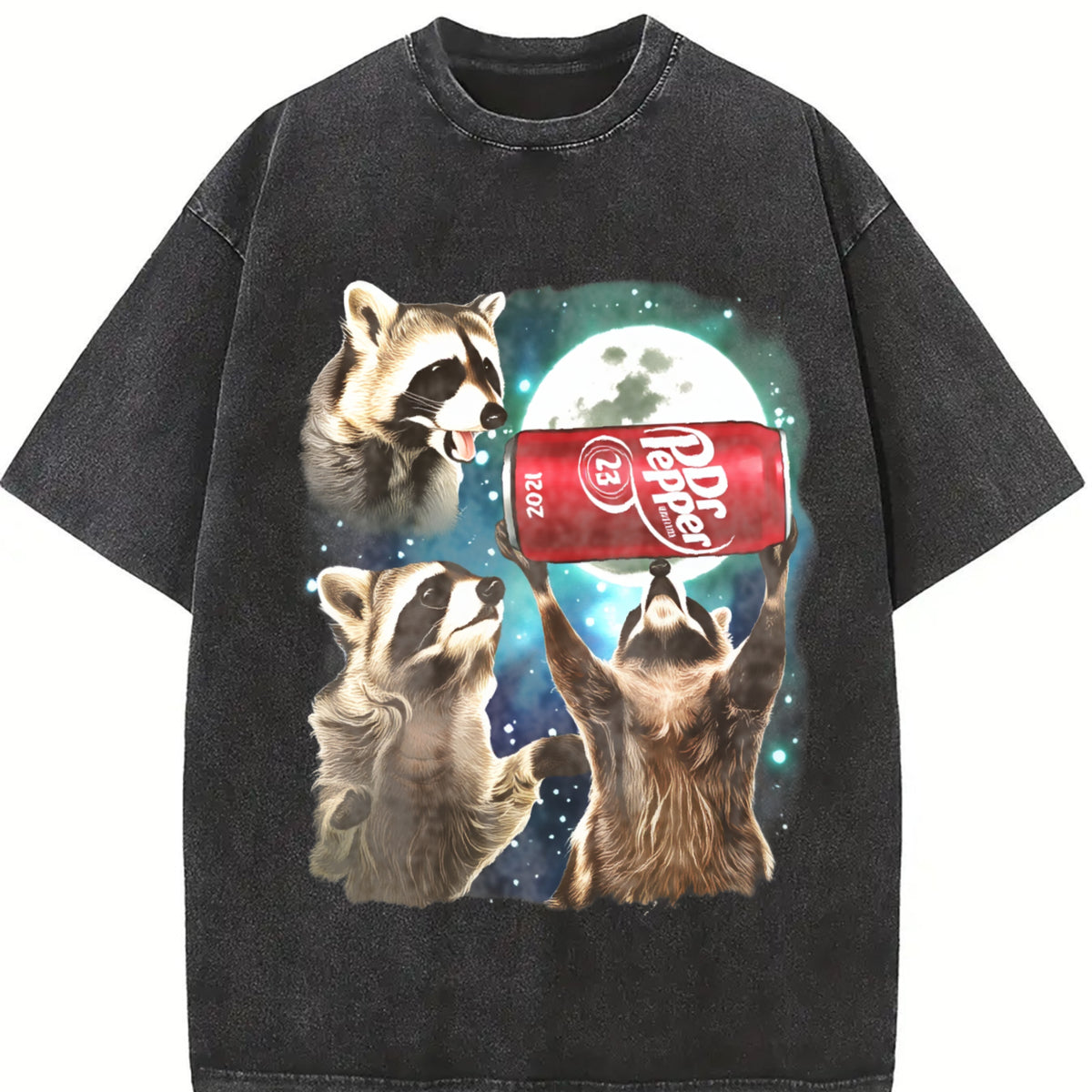 Three Raccoons Dr Pepper vintage washed oversized T-shirt in Black