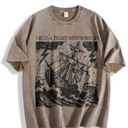 I Run a Tight Shipwreck Vintage Washed T-Shirt in Brown