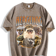 Hedgehog Animal Lover Vintage Washed T-Shirt in Brown