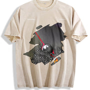 Psychedelic Visual Effects Sphere Vintage Washed T-Shirt in Beige