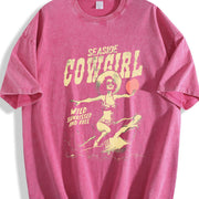 Retro Seaside Cowgirl Vintage Washed T-Shirt in Red
