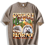Seriously Horny Offensive Retro Bootleg Vintage Washed T-Shirt in Brown