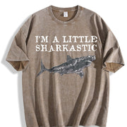 Shark Lover Ocean Life Sea Creature I'm a Little Vintage Washed T-Shirt in Brown