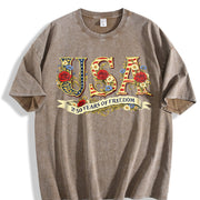 Retro Usa 250th Independence Day Vintage Washed T-Shirt in Brown