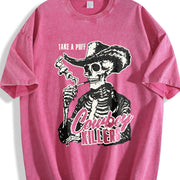 Cowboy Killers Skull Western vintage washed oversized T-shirt in Red