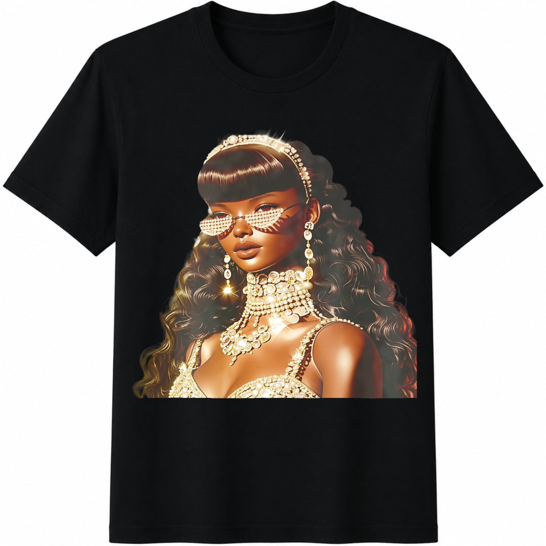 Glamorous Girl with Sunglasses Cotton T-Shirt in Black