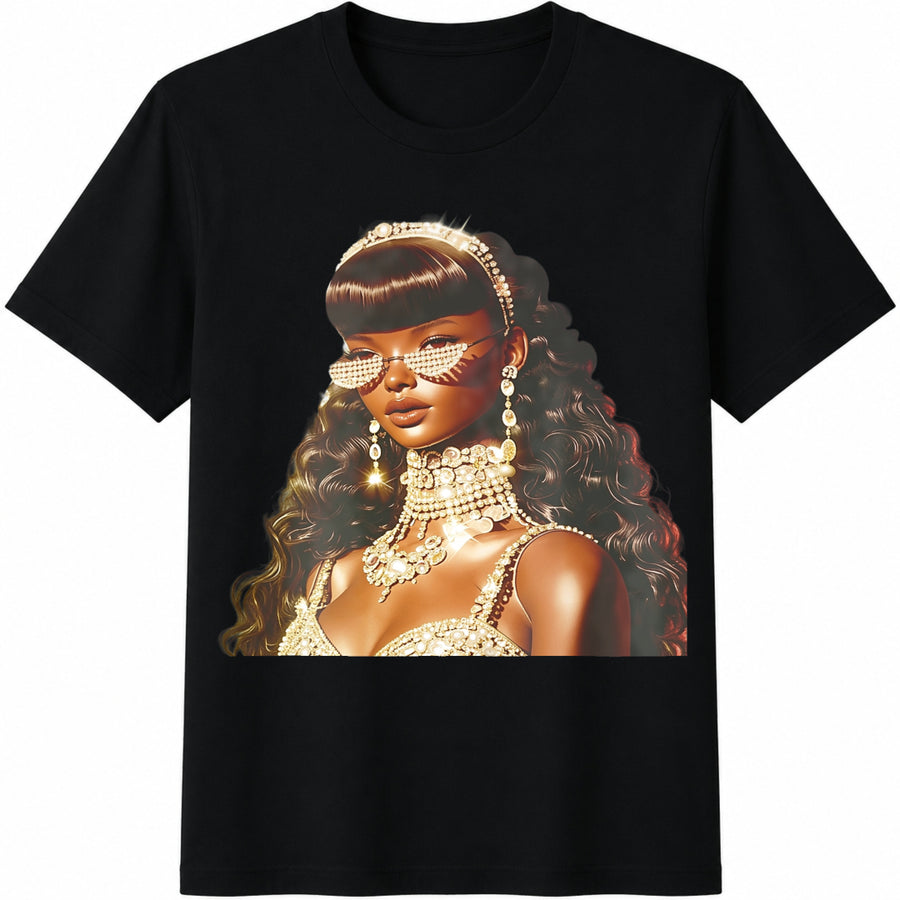 Glamorous Girl with Sunglasses Cotton T-Shirt in Black