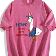 Embroidered Silly Goose America Vintage Washed T-Shirt in Red